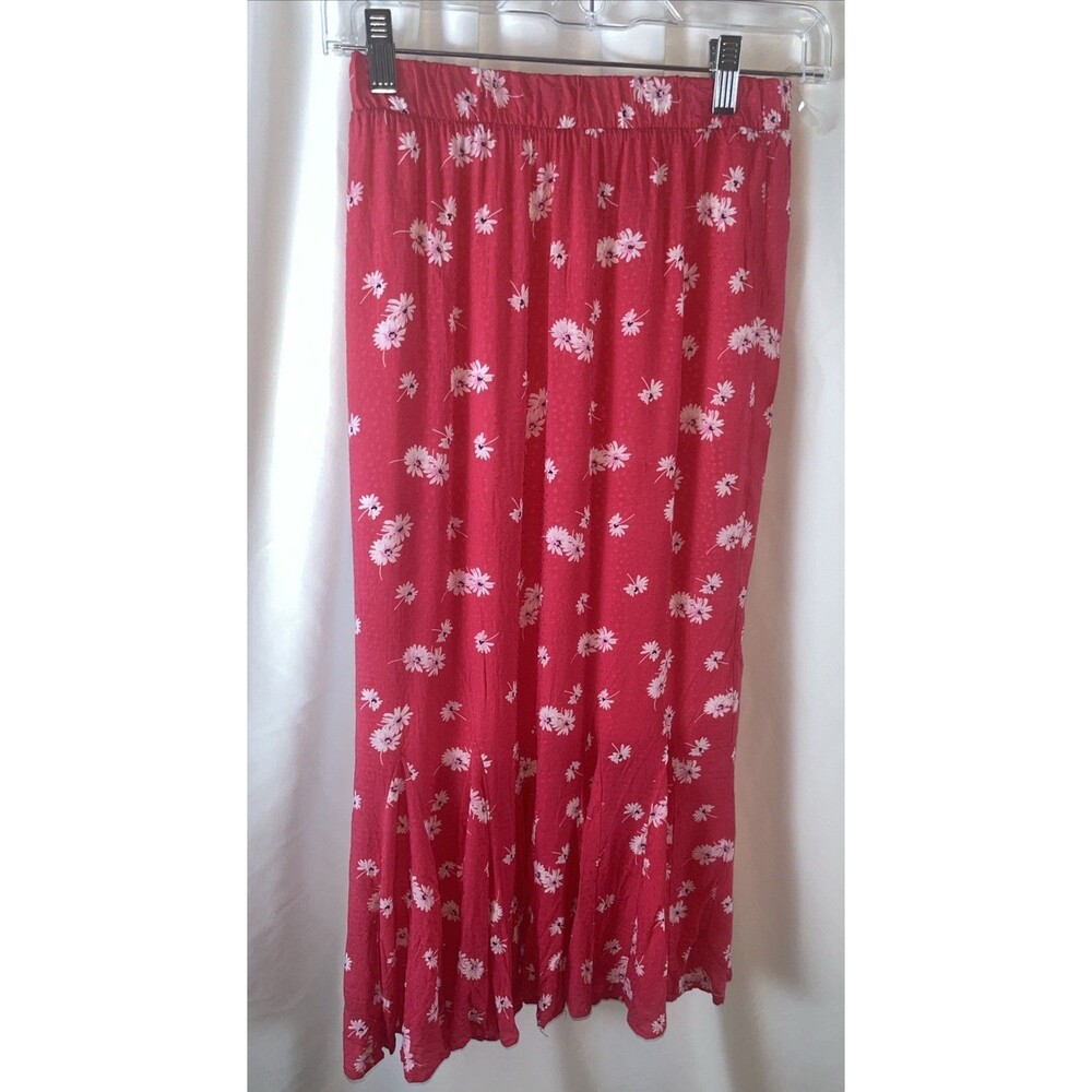 Know One Cares Mixed Floral Print Women’s A-linen Midi Skirt Size S Pink Barbie